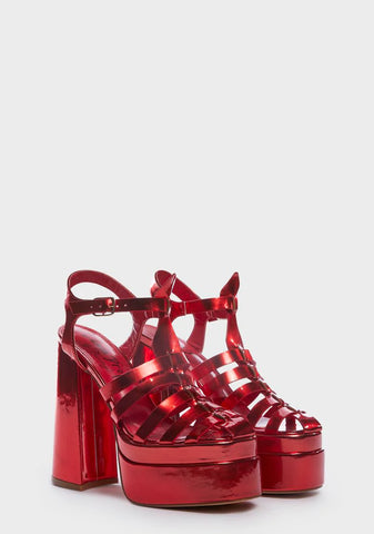 Red Metallic Tacy Platform Sandals