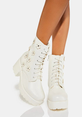 White Amabilis Flower Platform Boots