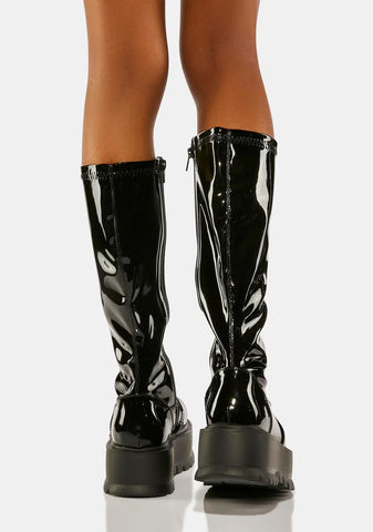 Patent Slacker-200 Knee High Boots