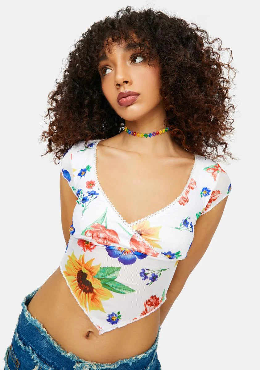 Here Comes The Sun Floral Print Crop Top