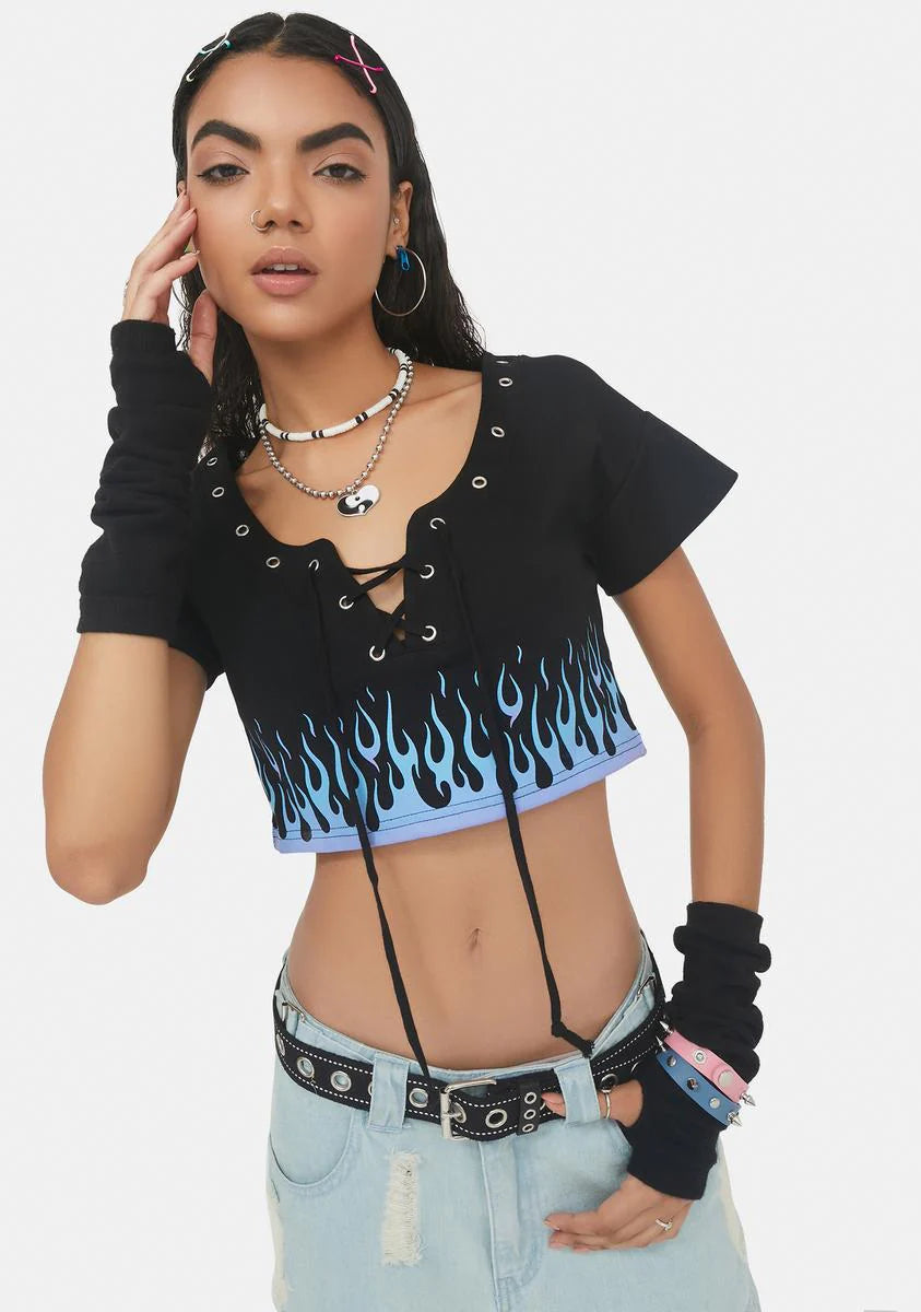 Alley Oop Lace Up Crop Tee