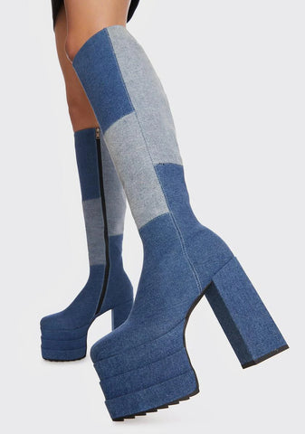 Talk Of The Town Platform Knee High Boots