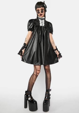 Vegan Leather Lace Up Mini Dress