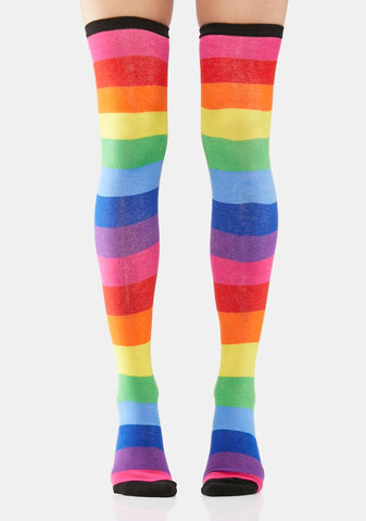 Above The Rainbows Striped Thigh High Socks