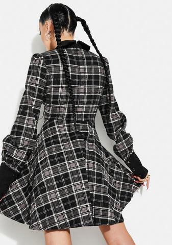 Grunge Puff Sleeve Plaid Dress
