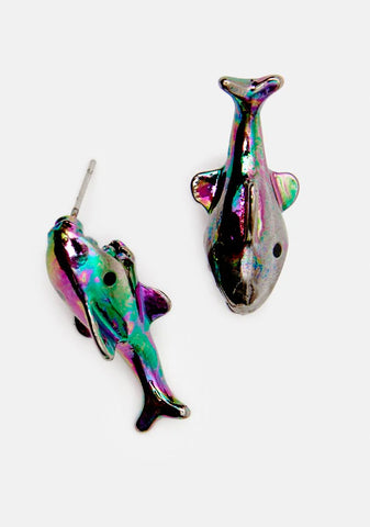 Oil Spill Metallic Fish Earrings