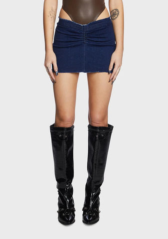 V Cut Low Rise Denim Mini Skirt