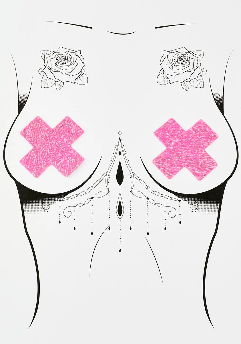 DK X Neva Nude Pink Holo Swirl Cross Pasties