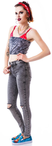 Singles Acid Wash Tube Top - Black
