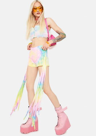 Groove To The Beat Tie Dye Fringe Shorts