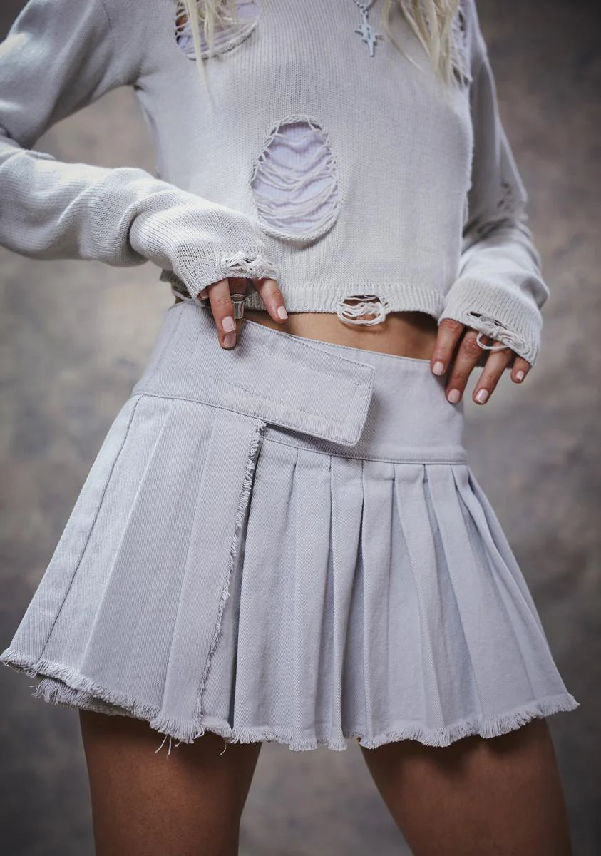 Filter Washed Pleated Mini Skirt