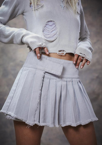 Filter Washed Pleated Mini Skirt