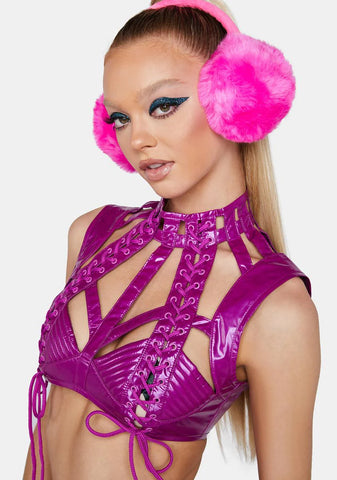 Rude Awakening Harness Bra Top - Purple Metallic