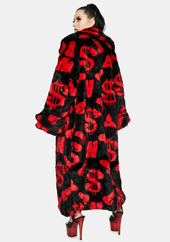 Dick Dollar Monogram Long Faux Fur Coat
