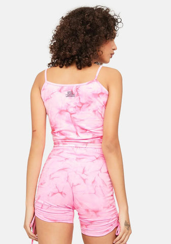 Pink Heat Wave Ruched Biker Shorts