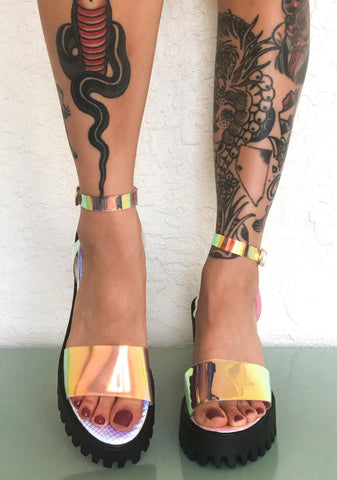 Iridescent Nixie Platform Sandals