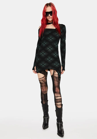 Dark Asymmetric Sexy Plaid Print Dress
