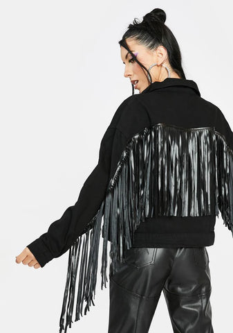 Trouble In Paradise Fringe Denim Jacket
