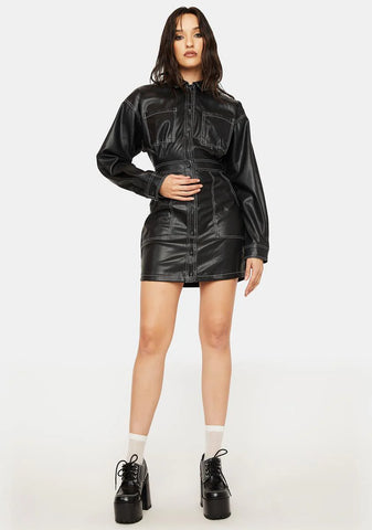 Not Easily Amused Vegan Leather Shirt Dress