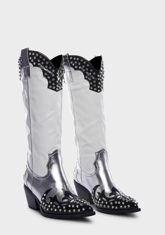 White Knox Metallic Western Boots
