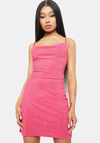 Diamante Embellished Cowl Mini Dress