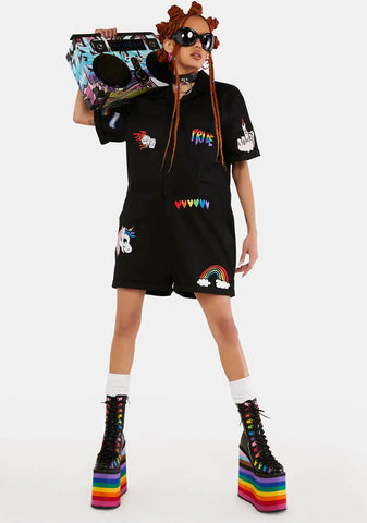 Wish You Were Queer Embroidered Patch Romper