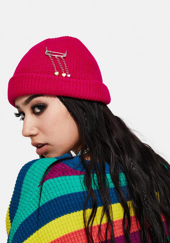 Magenta Bad In Love Ribbed Beanie