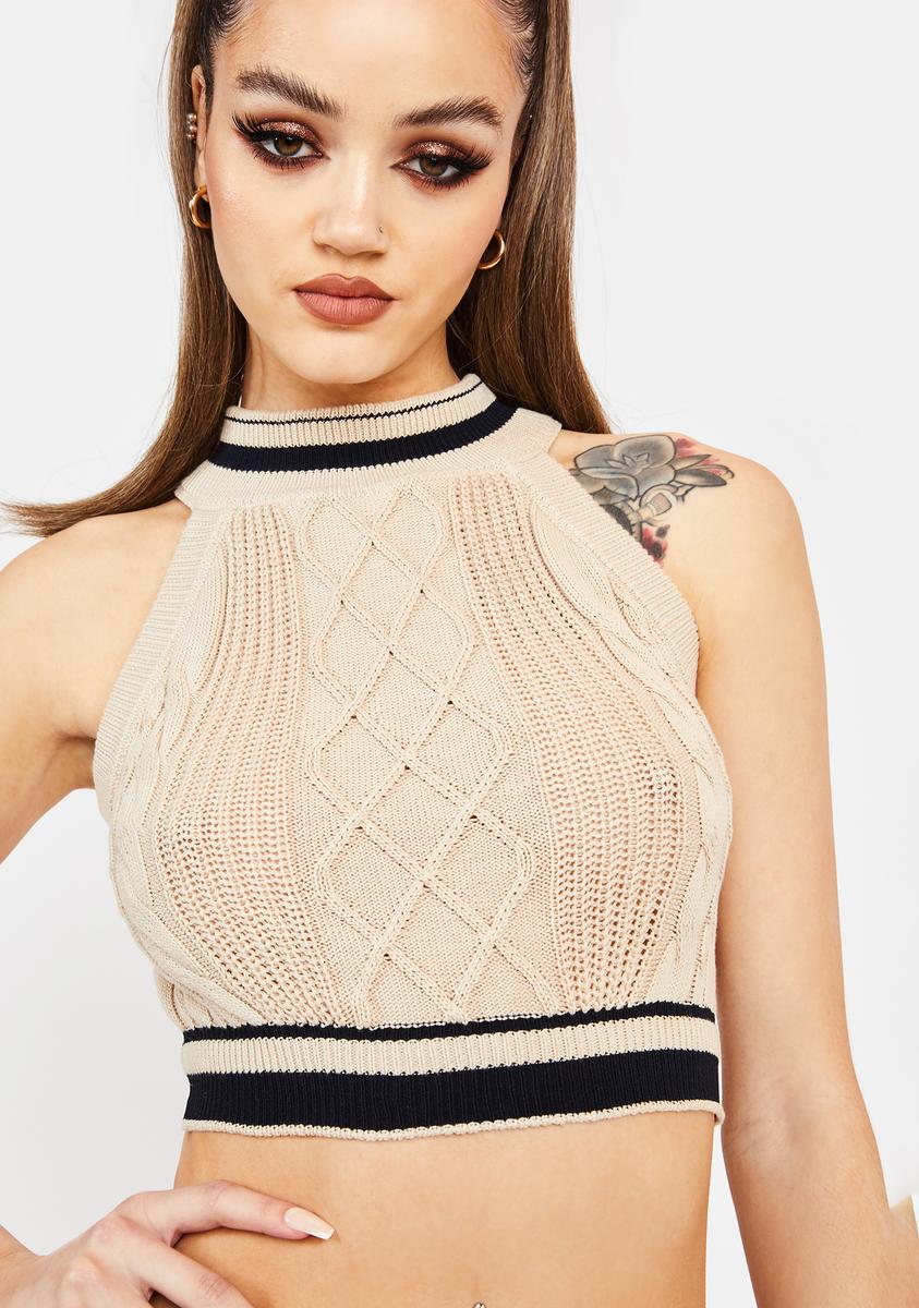 Learning To Diva Cableknit Crop Top