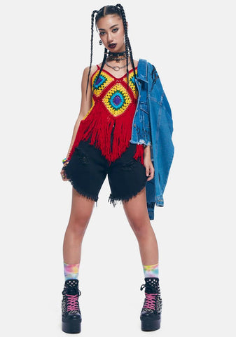 Mulberry Fields Of Sunlight Crochet Fringe Top