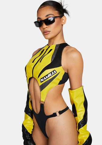 Yellow Moto Cut-Out Bodysuit