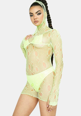 Neon Hooked On You Fishnet Mini Dress