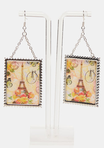 Bonjour From Paris Stamp Earrings