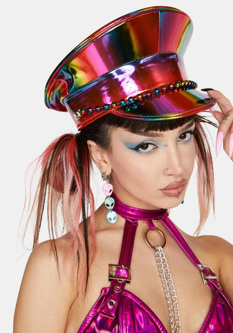 Rainbow Ball Chain Captain Hat
