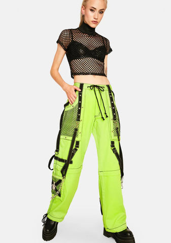 Neon Wide Leg Net Cargo Bondage Pants