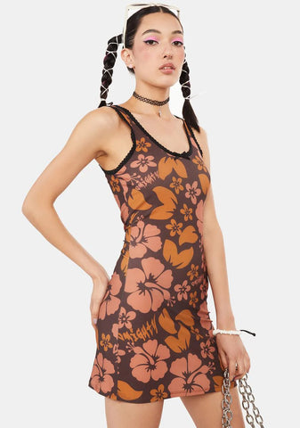 Mocha Hibiscus Mini Dress