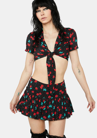 Cherry Good Day Pleated Skirt