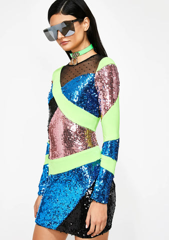 Crossed Lines Sequin Dress