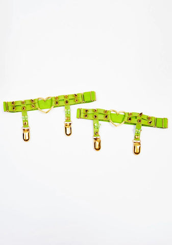 Lime Love Me Harder Spiked Garters
