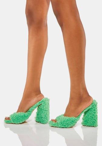 Green Chandlar Fluffy Heels
