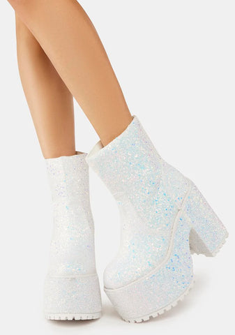 White Krush Glitter Platform Boots