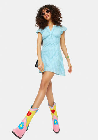 Laid Back Snack Retro Pointelle Henley Dress
