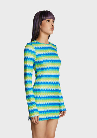 Retro Redemption Crochet Dress - Green