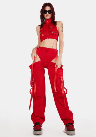 Red Tactical Zip-Up Vest Top