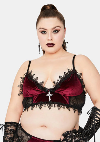 Crimson Dark Morphine Eyes Velvet Bra