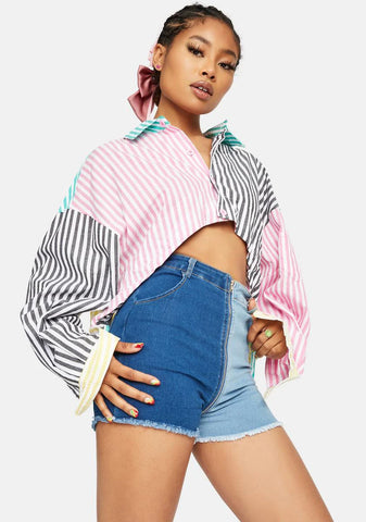 Bragging Rights Two-Tone Denim Shorts