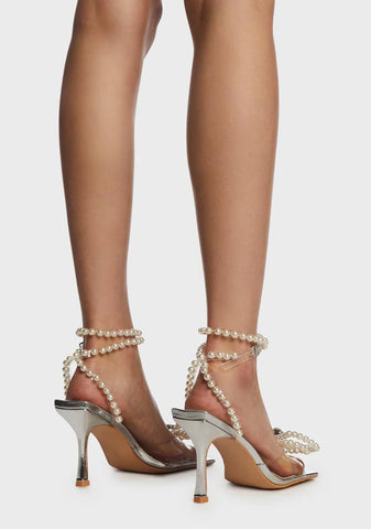 Silver Hope Bow Strappy Heels