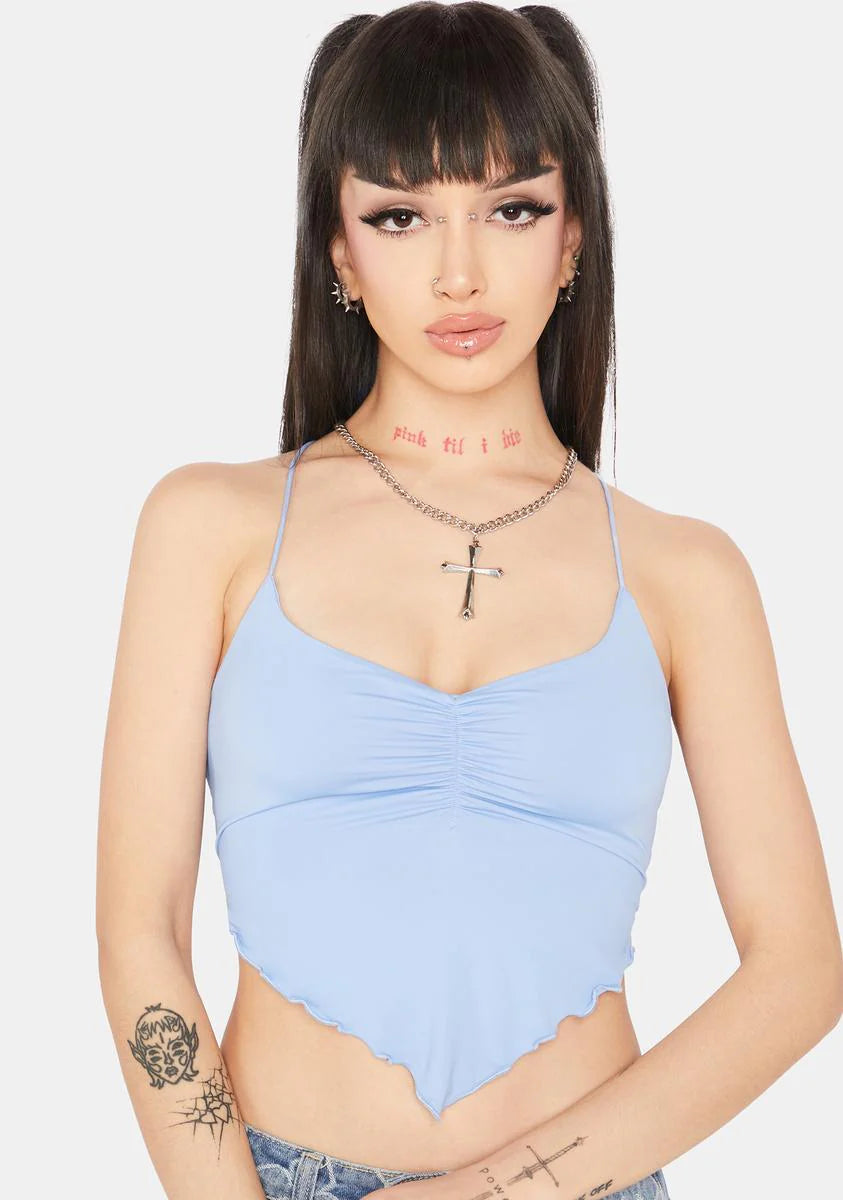 Blue Knot Again Lace-Up Crop Top