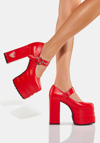 Red Love Demon Platform Heels