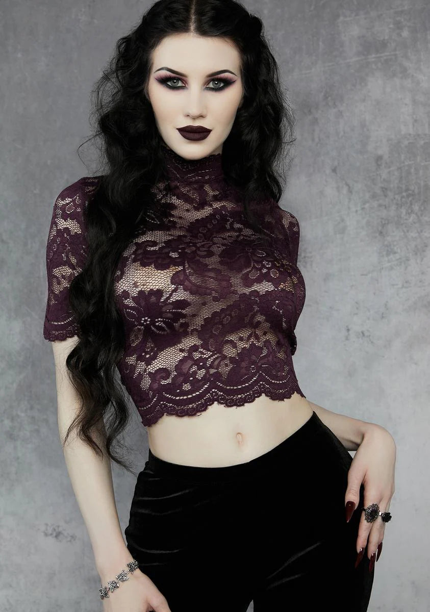 Wine Ominous Trance Lace Top