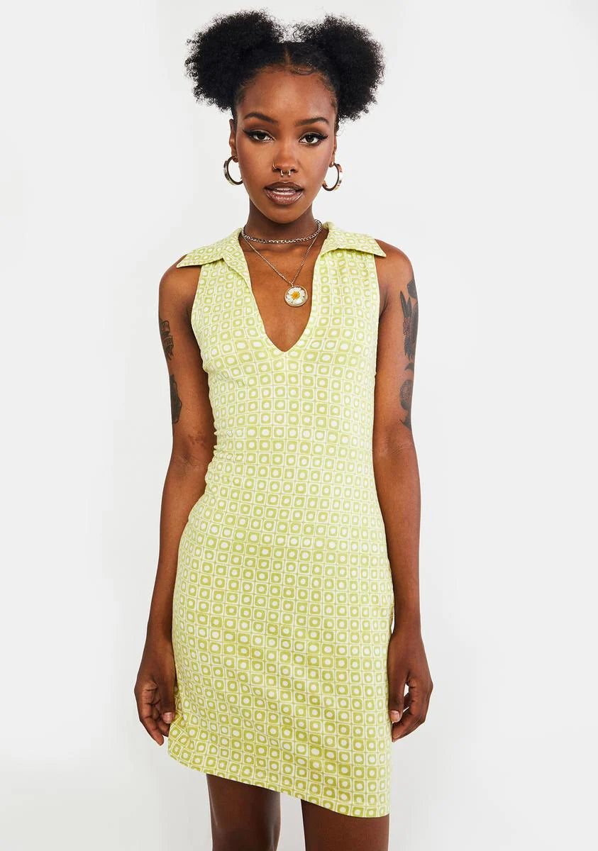 Green Geo Retro Jelita Mini Dress